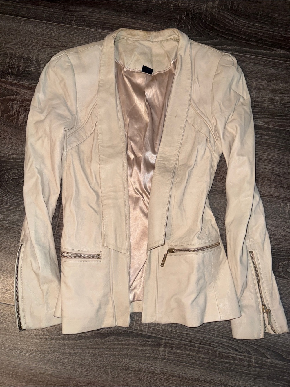 Marciano Cream Open-Front Leather Blazer